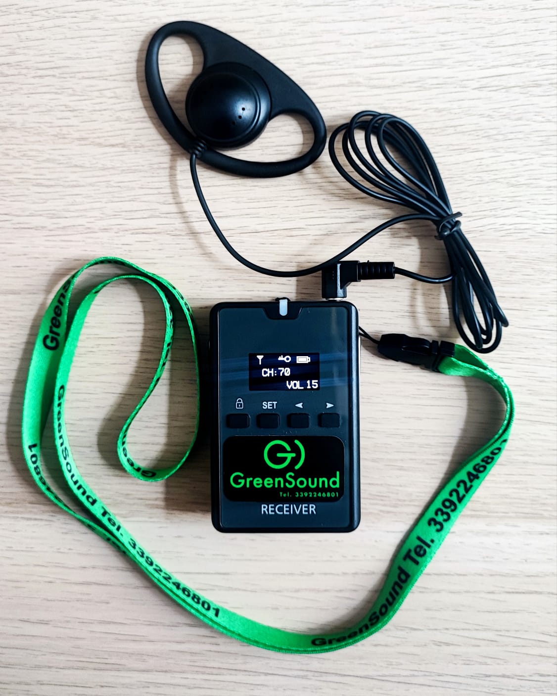 Détail du récepteur et de l'écouteur GreenSound