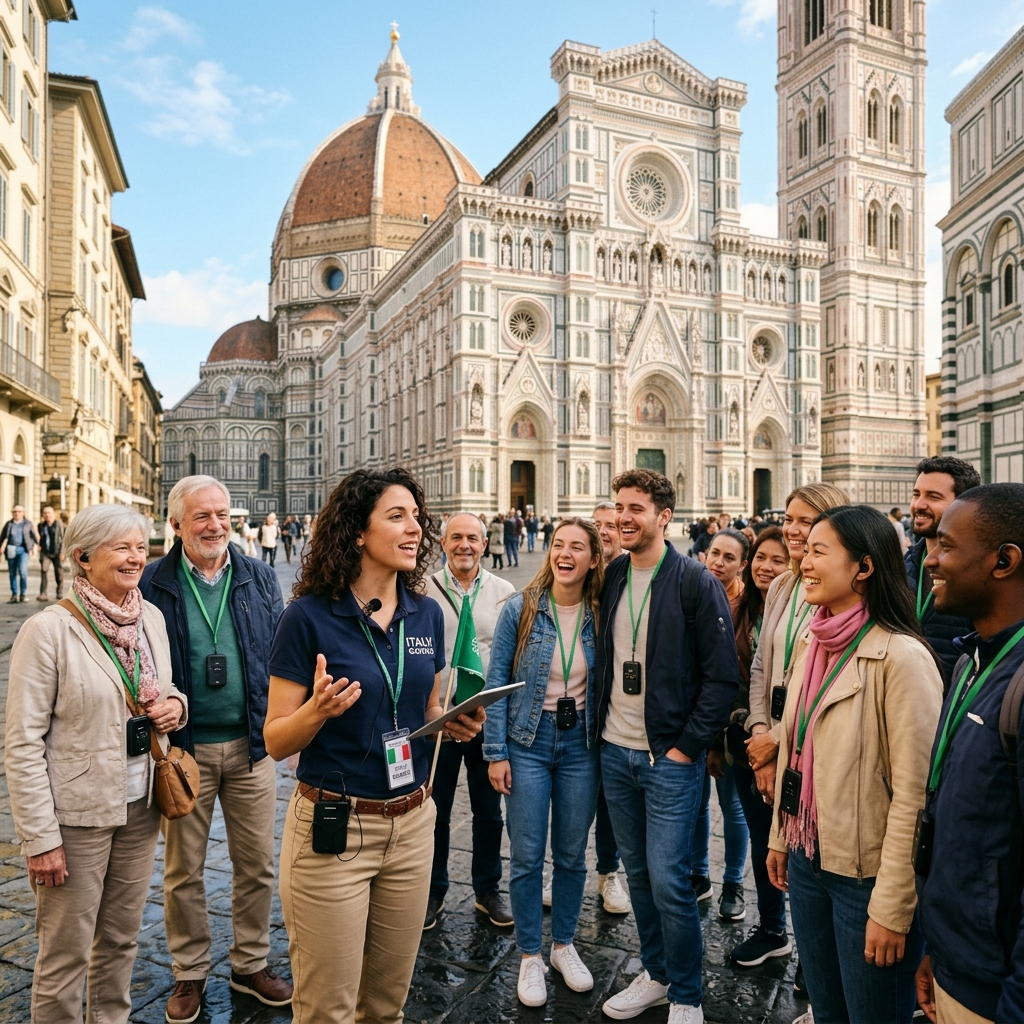Groupe de touristes avec les radioguides GreenSound à Florence